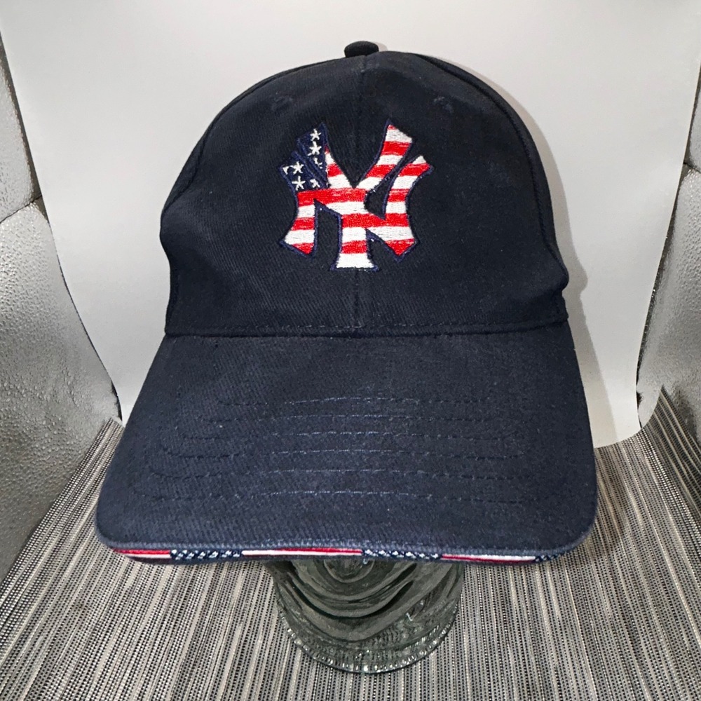 New York Yankees Hat Navy Blue American Flag Stars Stripes Logo Adjustable Cap